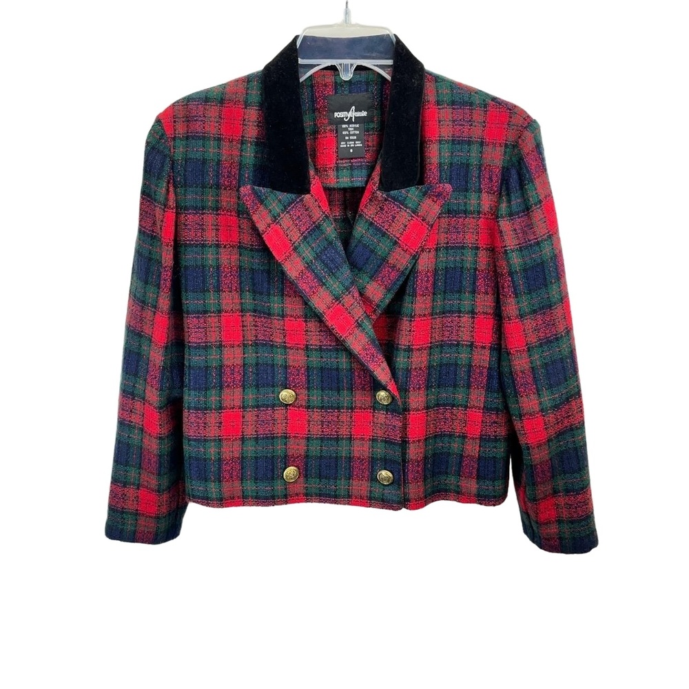Vintage Positive Attitude Women's Plaid Cropped Double Breasted‎ Blazer Size 8